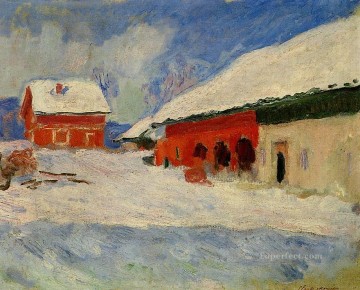 雪の中のビョルネゴールの赤い家 ノルウェー クロード・モネ Oil Paintings